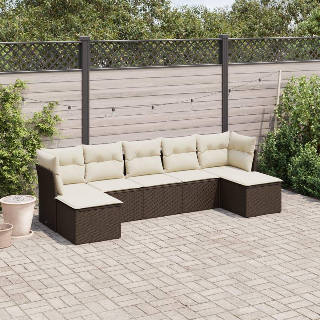 Set Divani da Giardino 7 pz con Cuscini Marrone in Polyrattan - homemem39