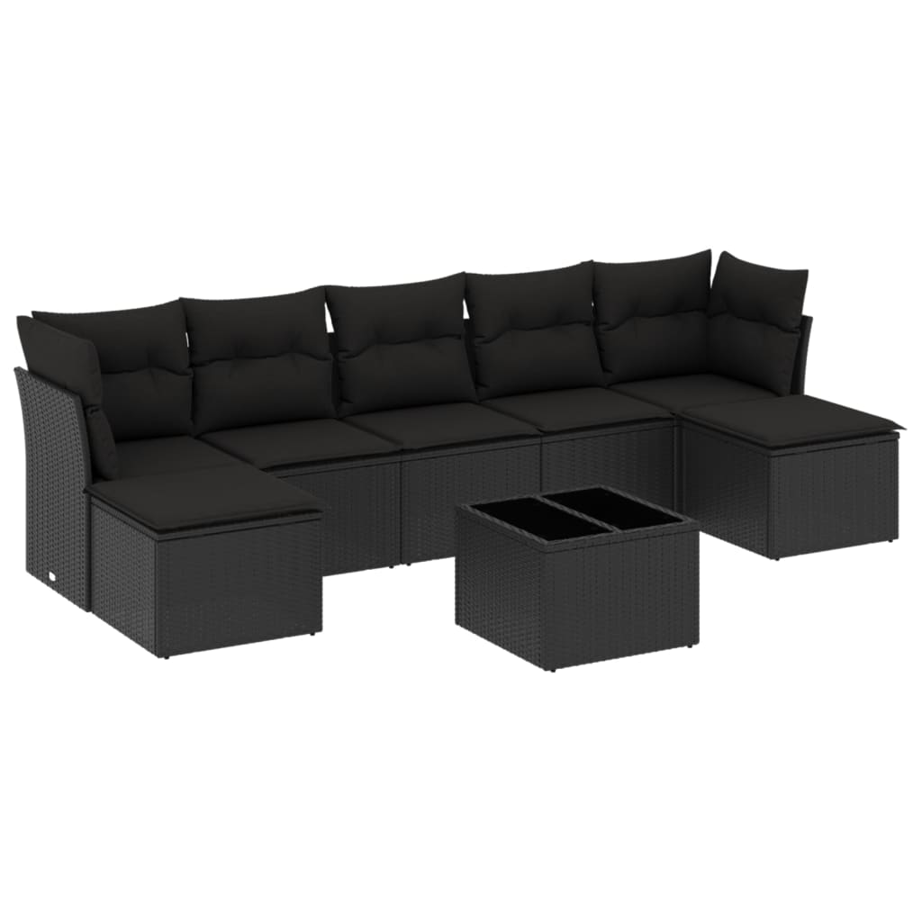 Set Divani da Giardino con Cuscini 8 pz Nero in Polyrattan
