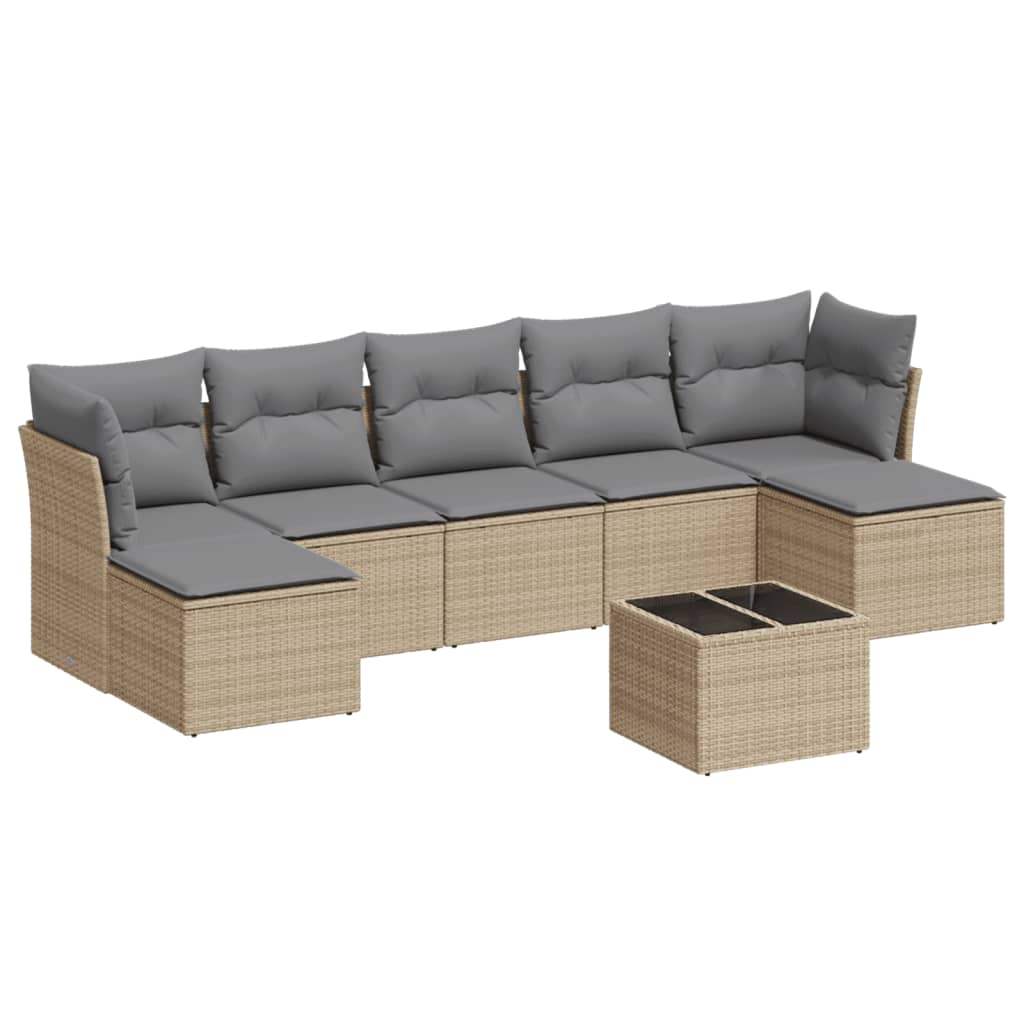 Set Divano da Giardino 8 pz con Cuscini Beige in Polyrattan - homemem39