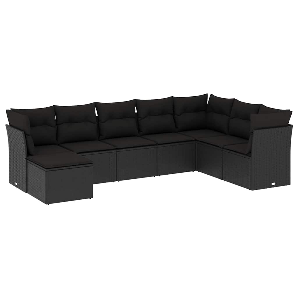 Set Divani da Giardino con Cuscini 8 pz Nero in Polyrattan | homemem39