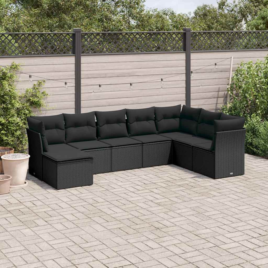 Set Divani da Giardino con Cuscini 8 pz Nero in Polyrattan | homemem39