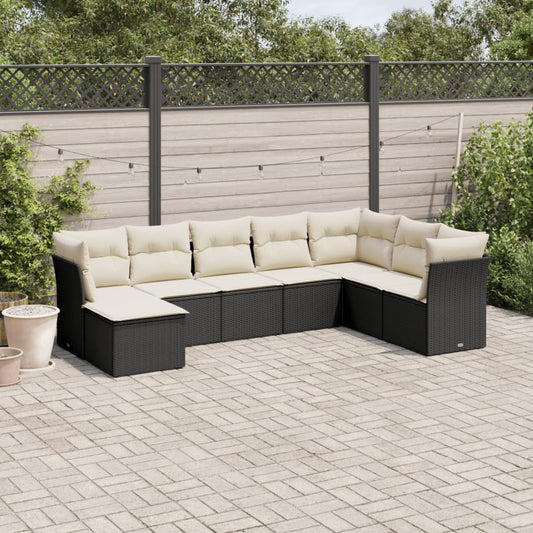 Set Divani da Giardino con Cuscini 8 pz Nero in Polyrattan - homemem39