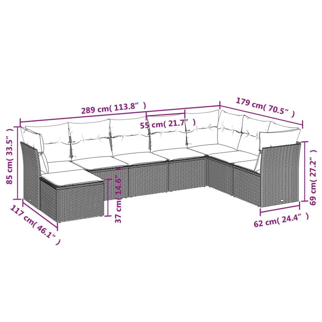 Set Divano da Giardino 8 pz con Cuscini Beige in Polyrattan | homemem39