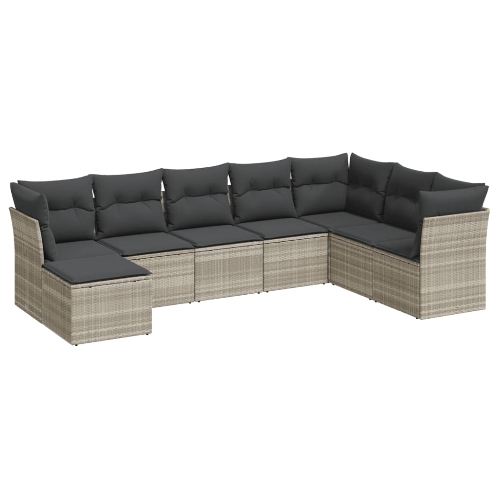 Set Divano da Giardino 8pz con Cuscini Grigio Chiaro Polyrattan