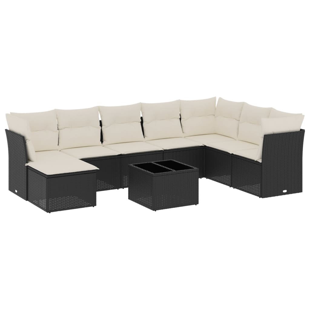 Set Divani da Giardino 9 pz con Cuscini Nero in Polyrattan