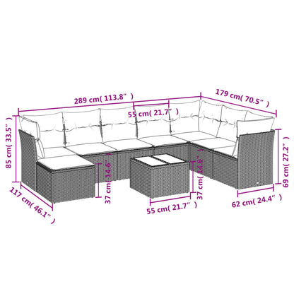 Set Divano da Giardino 9 pz con Cuscini Beige in Polyrattan | homemem39
