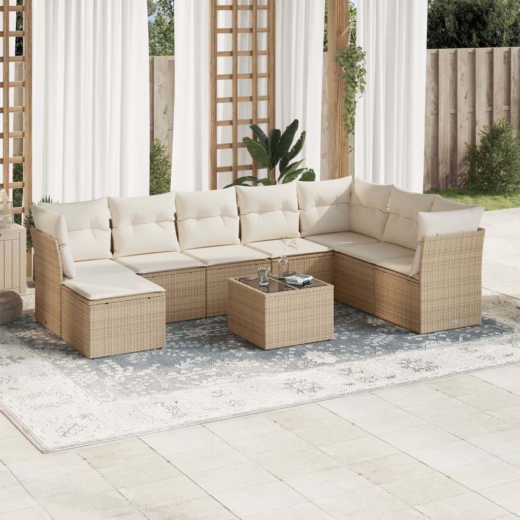 Set Divano da Giardino 9 pz con Cuscini Beige in Polyrattan | homemem39