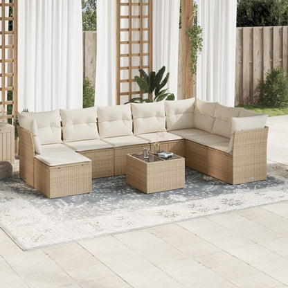 Set Divano da Giardino 9 pz con Cuscini Beige in Polyrattan | homemem39
