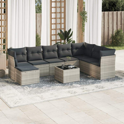 Set Divano da Giardino 9pz con Cuscini Grigio Chiaro Polyrattan - homemem39