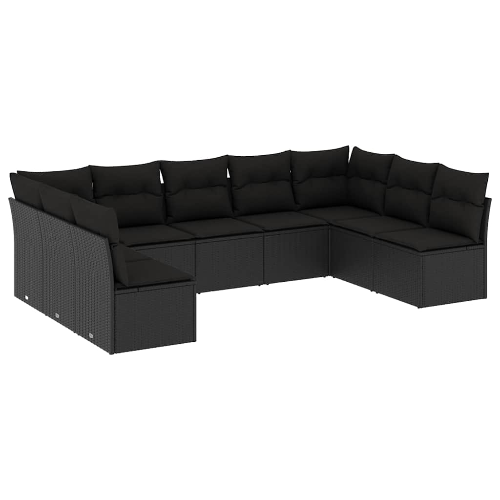 Set Divani da Giardino 9 pz con Cuscini Nero in Polyrattan | homemem39