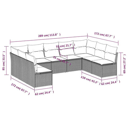 Set Divani da Giardino 9 pz con Cuscini Nero in Polyrattan | homemem39