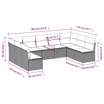 Set Divano da Giardino 9 pz con Cuscini Beige in Polyrattan