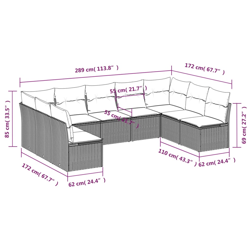 Set Divano da Giardino 9 pz con Cuscini Beige in Polyrattan | homemem39