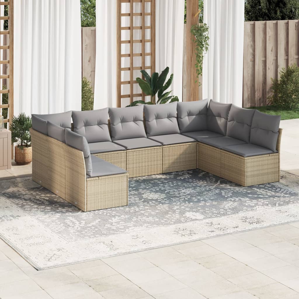 Set Divano da Giardino 9 pz con Cuscini Beige in Polyrattan | homemem39