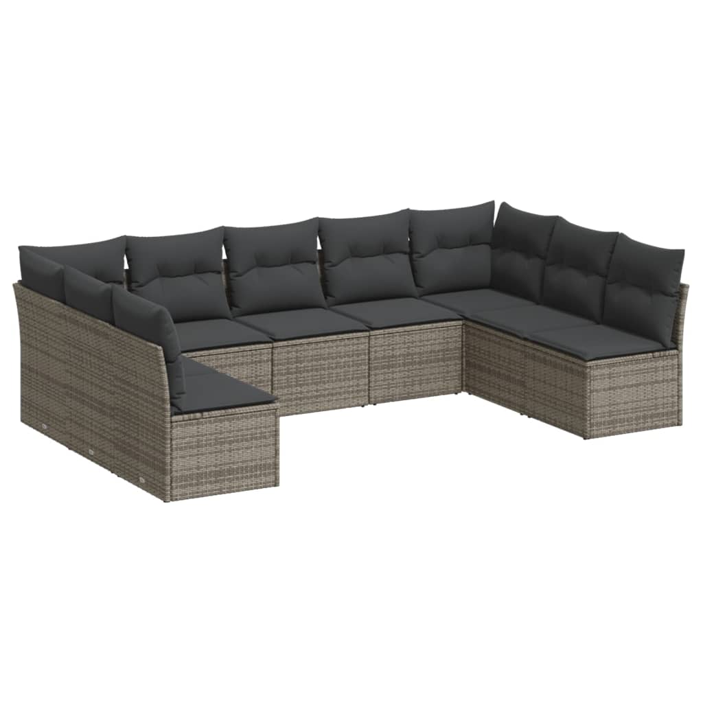 Set Divano da Giardino 9 pz con Cuscini Grigio in Polyrattan | homemem39