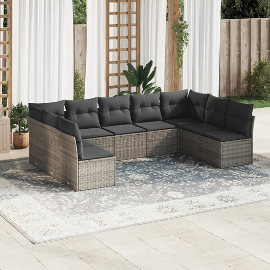 Set Divano da Giardino 9 pz con Cuscini Grigio in Polyrattan | homemem39