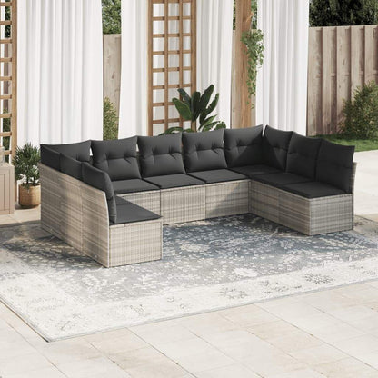 Set Divano da Giardino 9pz con Cuscini Grigio Chiaro Polyrattan - homemem39