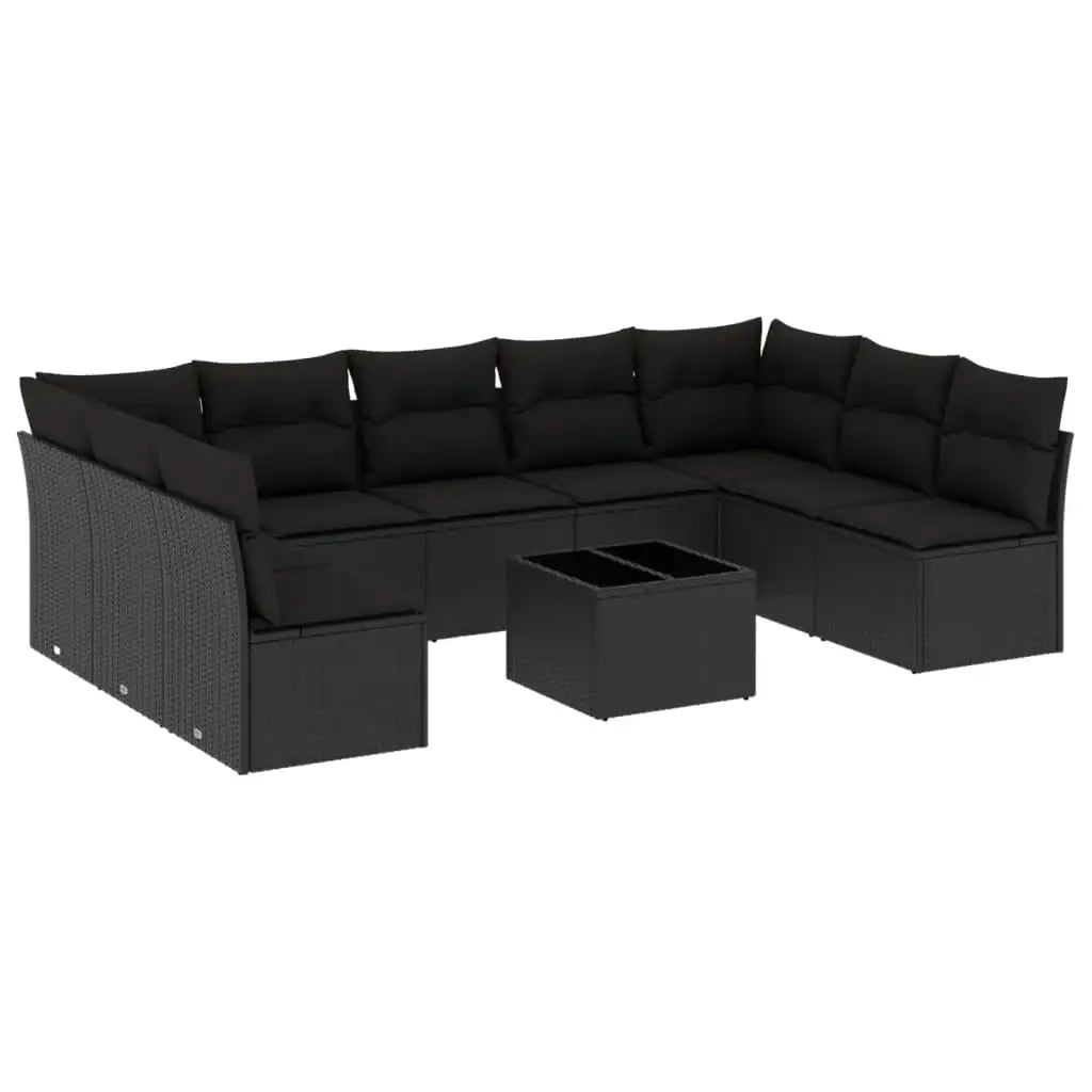 Set Divani da Giardino 10pz con Cuscini in Polyrattan Nero - homemem39