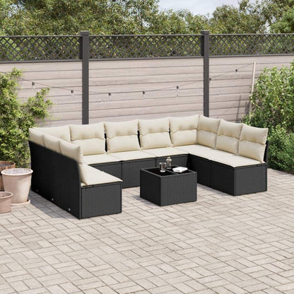 Set Divani da Giardino 10pz con Cuscini in Polyrattan Nero - homemem39
