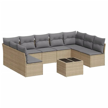 Set Divano da Giardino 10 pz con Cuscini Beige in Polyrattan - homemem39