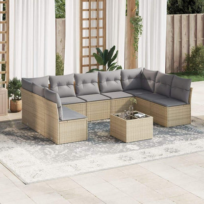Set Divano da Giardino 10 pz con Cuscini Beige in Polyrattan - homemem39