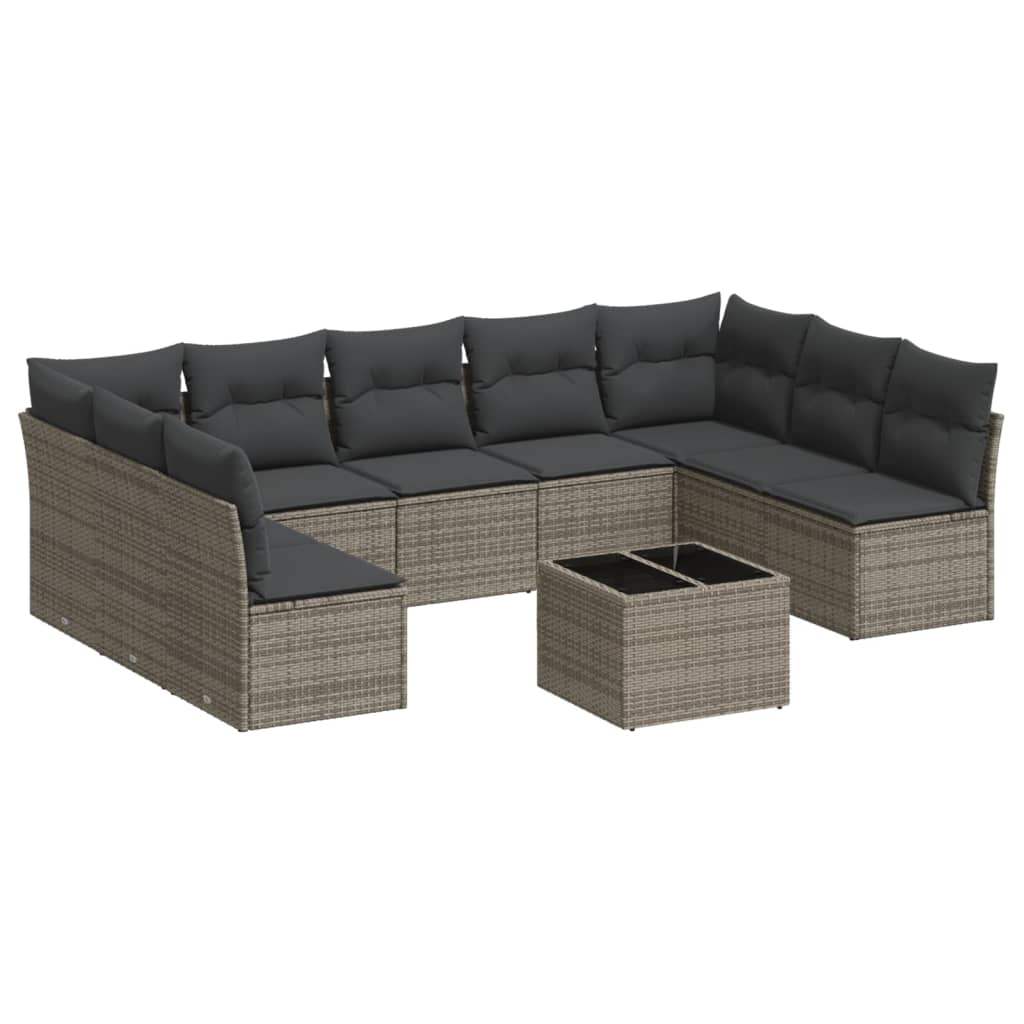 Set Divano da Giardino 10 pz con Cuscini Grigio in Polyrattan - homemem39