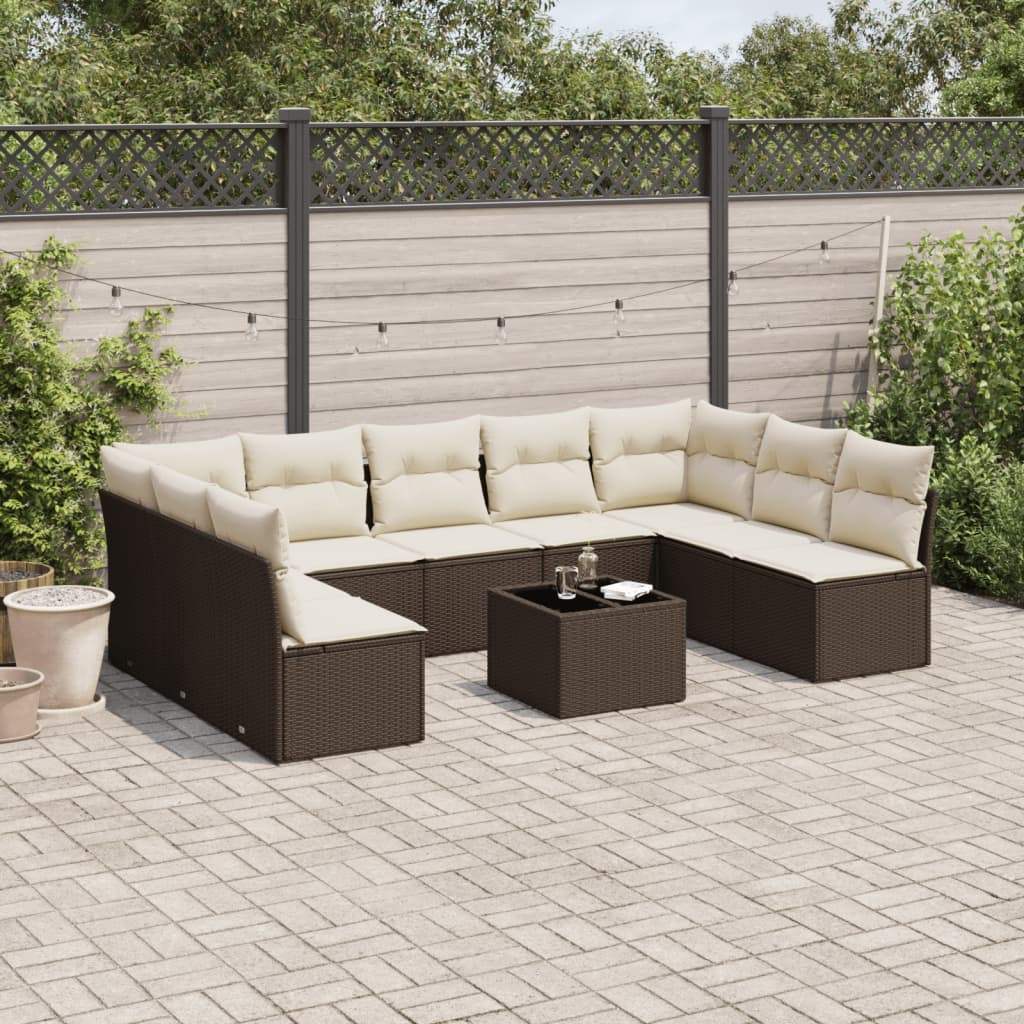 Set Divani da Giardino 10pz con Cuscini in Polyrattan Marrone - homemem39