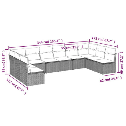 Set Divani da Giardino 10pz con Cuscini in Polyrattan Nero | homemem39