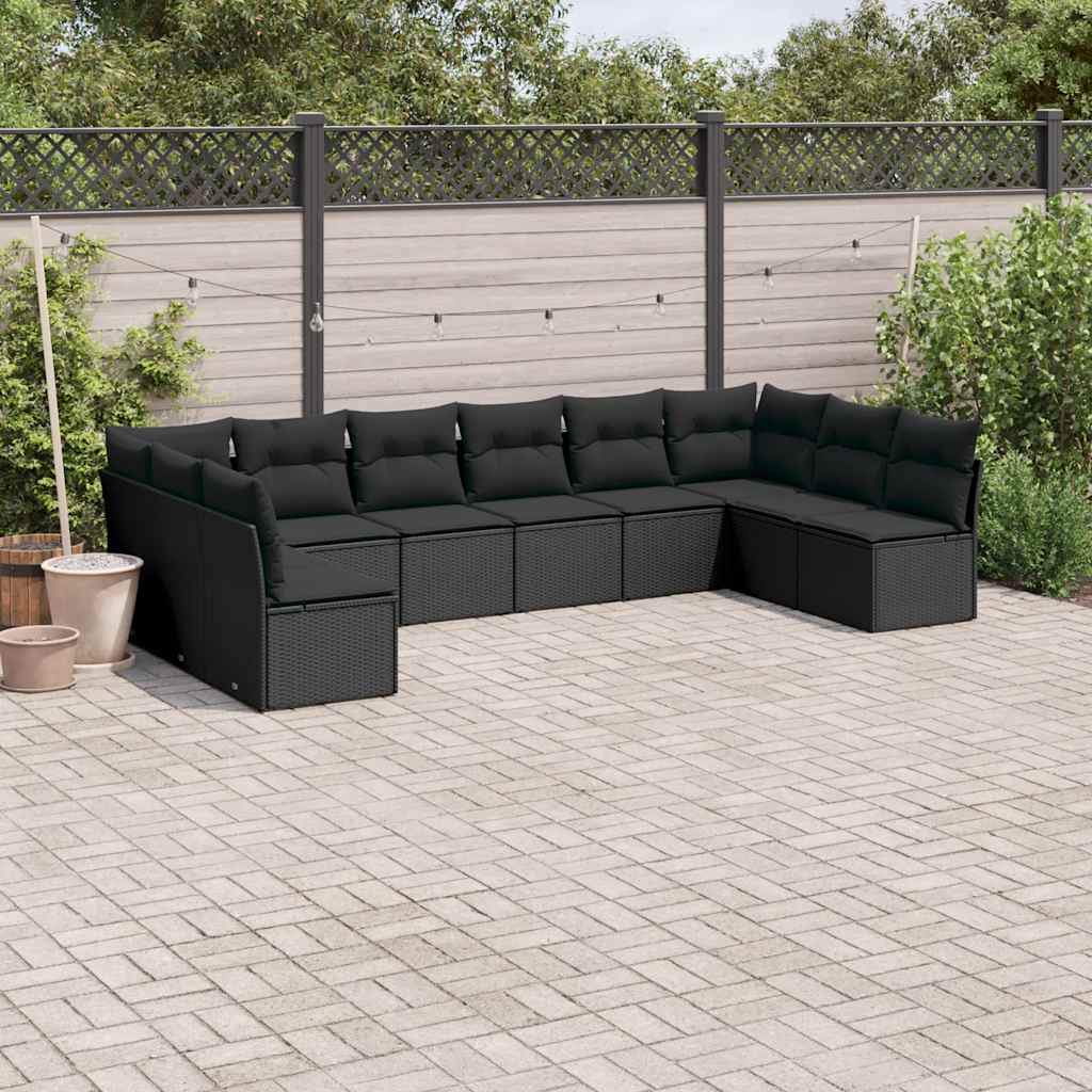 Set Divani da Giardino 10pz con Cuscini in Polyrattan Nero | homemem39