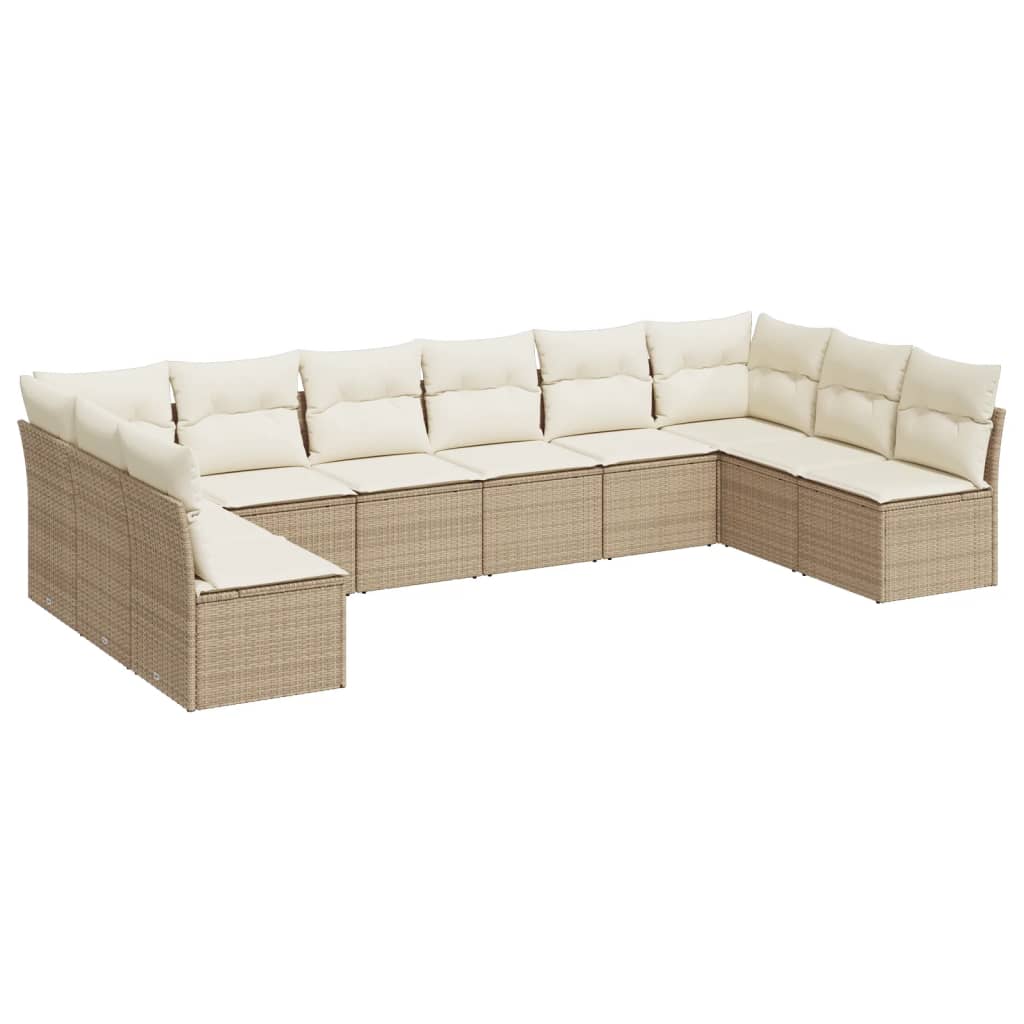 Set Divano da Giardino 10 pz con Cuscini Beige in Polyrattan