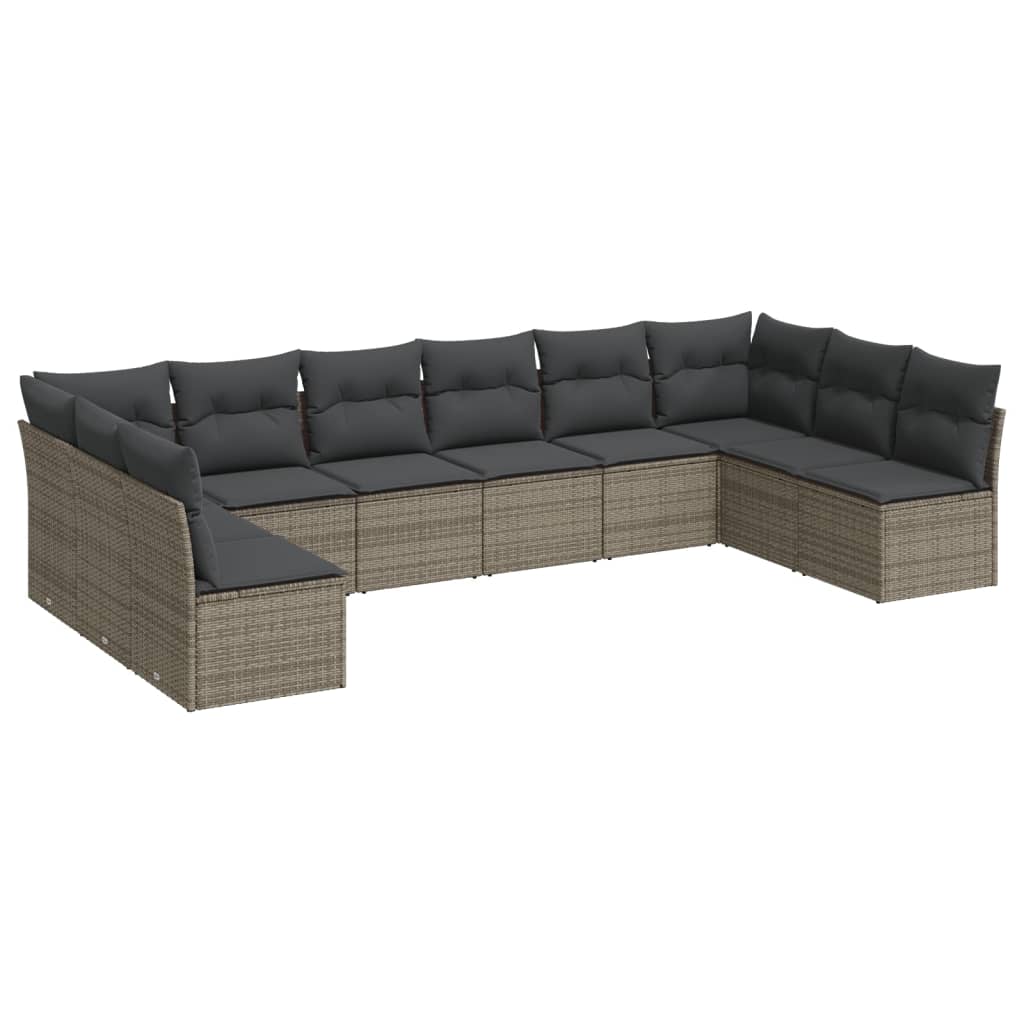 Set Divano da Giardino 10 pz con Cuscini Grigio in Polyrattan