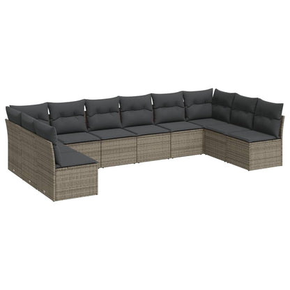 Set Divano da Giardino 10 pz con Cuscini Grigio in Polyrattan