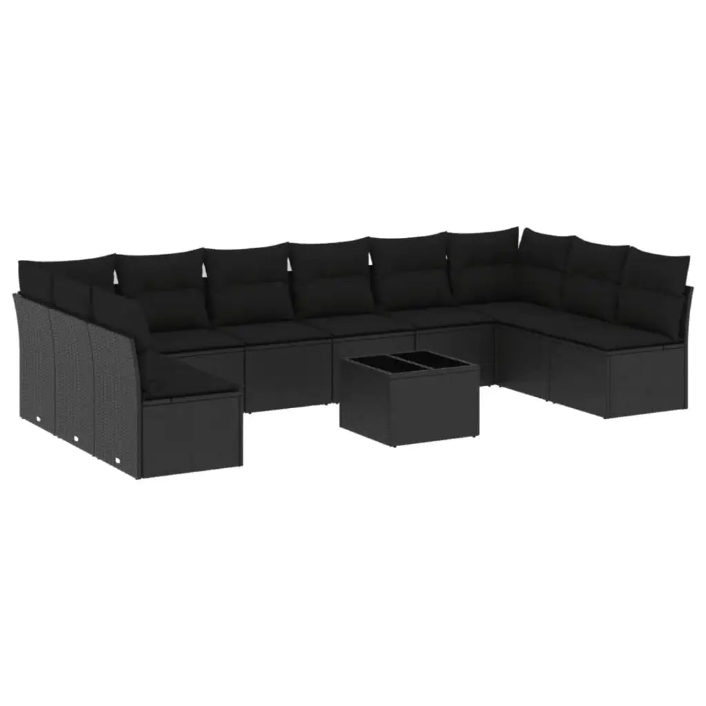 Set Divani da Giardino 11 pz con Cuscini in Polyrattan Nero - homemem39