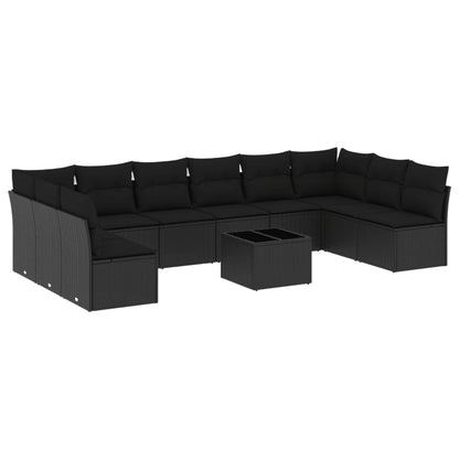 Set Divani da Giardino 11 pz con Cuscini in Polyrattan Nero