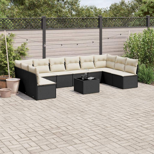 Set Divani da Giardino 11 pz con Cuscini in Polyrattan Nero - homemem39