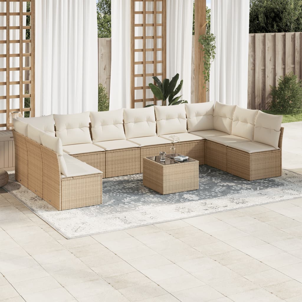 Set Divani da Giardino 11 pz con Cuscini Beige in Polyrattan | homemem39