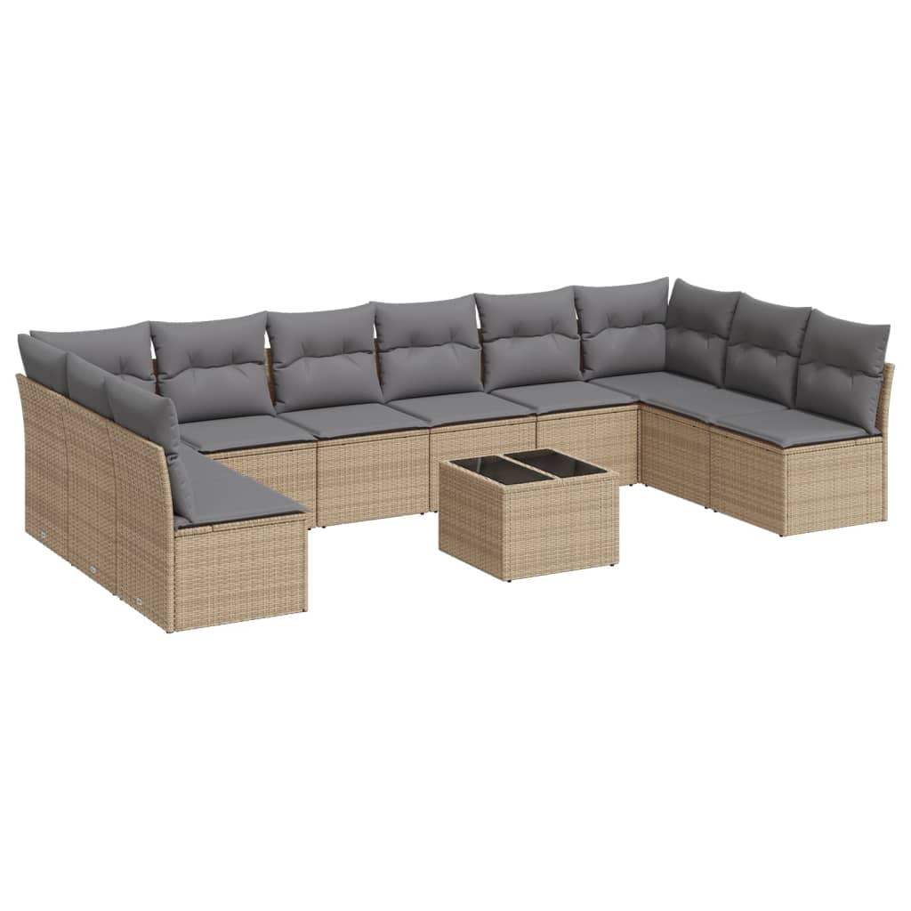 Set Divani da Giardino 11 pz con Cuscini Beige in Polyrattan - homemem39