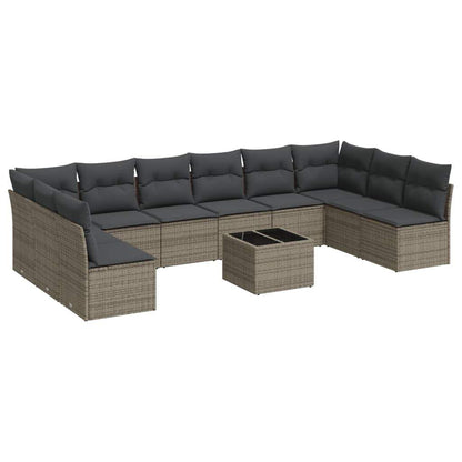 Set Divani da Giardino 11 pz con Cuscini in Polyrattan Grigio - homemem39