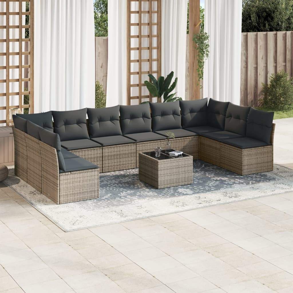 Set Divani da Giardino 11 pz con Cuscini in Polyrattan Grigio - homemem39