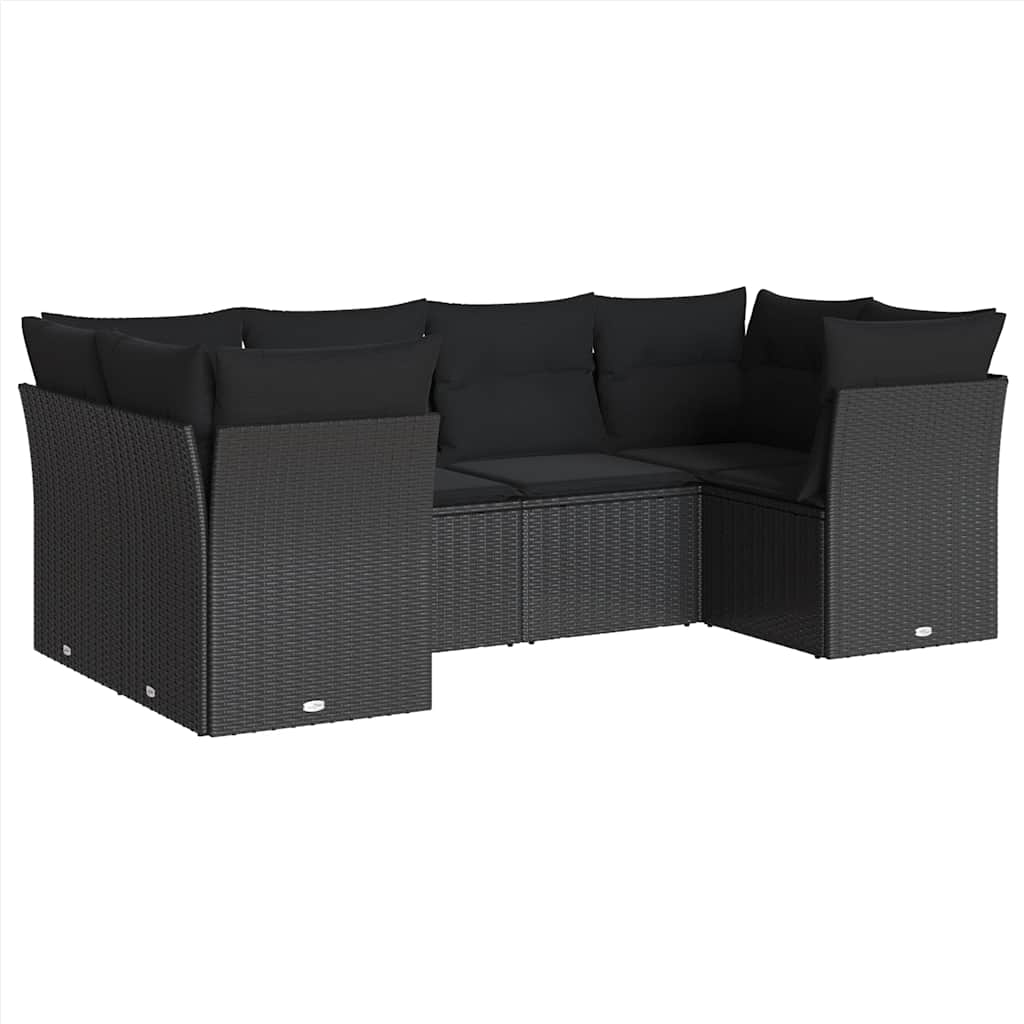 Set Divano da Giardino 6 pz con Cuscini Nero in Polyrattan