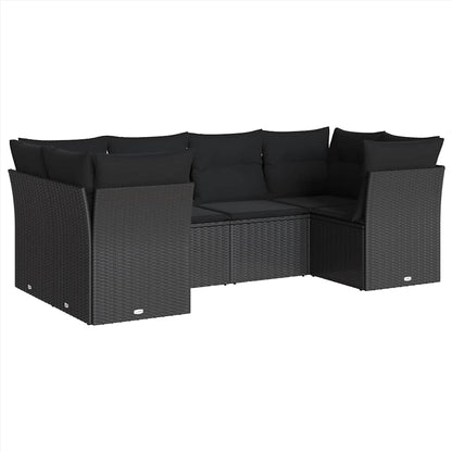Set Divano da Giardino 6 pz con Cuscini Nero in Polyrattan