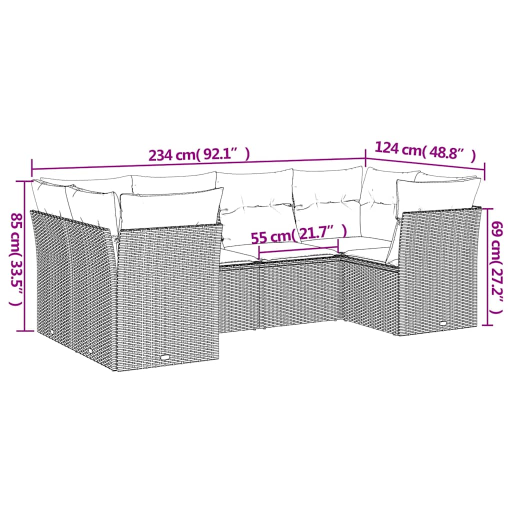 Set Divano da Giardino 6 pz con Cuscini Nero in Polyrattan | homemem39