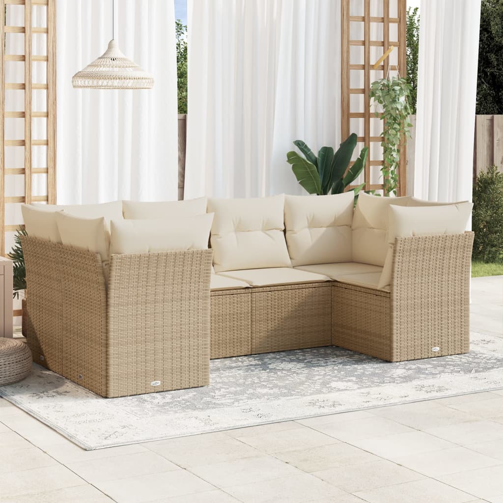 Set Divano da Giardino 6 pz con Cuscini Beige in Polyrattan | homemem39