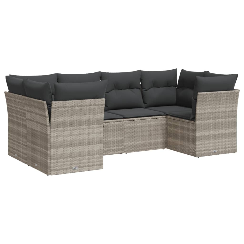 Set Divano da Giardino 6pz con Cuscini Grigio Chiaro Polyrattan