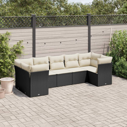 Set Divani da Giardino con Cuscini 7pz Nero Polyrattan | homemem39