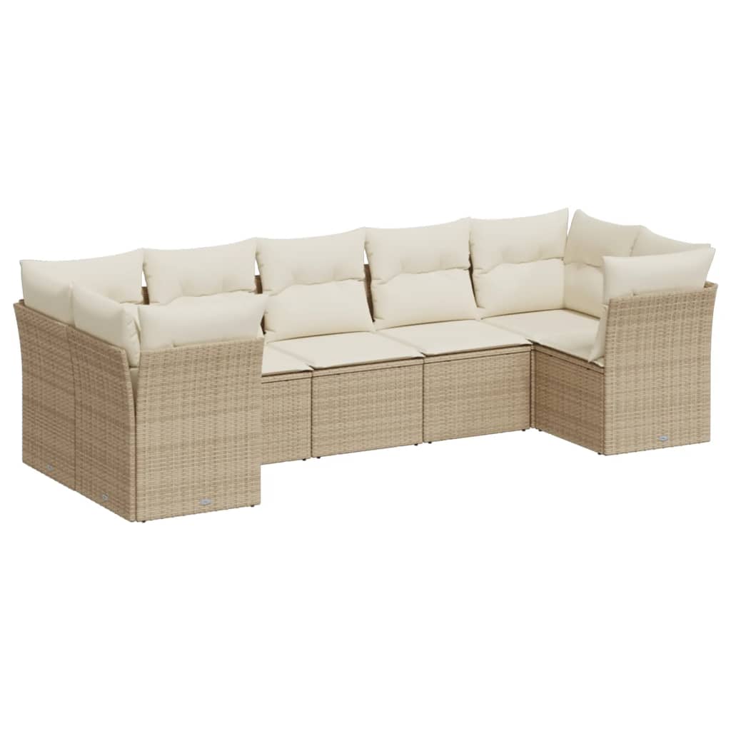 Set Divani da Giardino 7 pz con Cuscini Beige in Polyrattan | homemem39