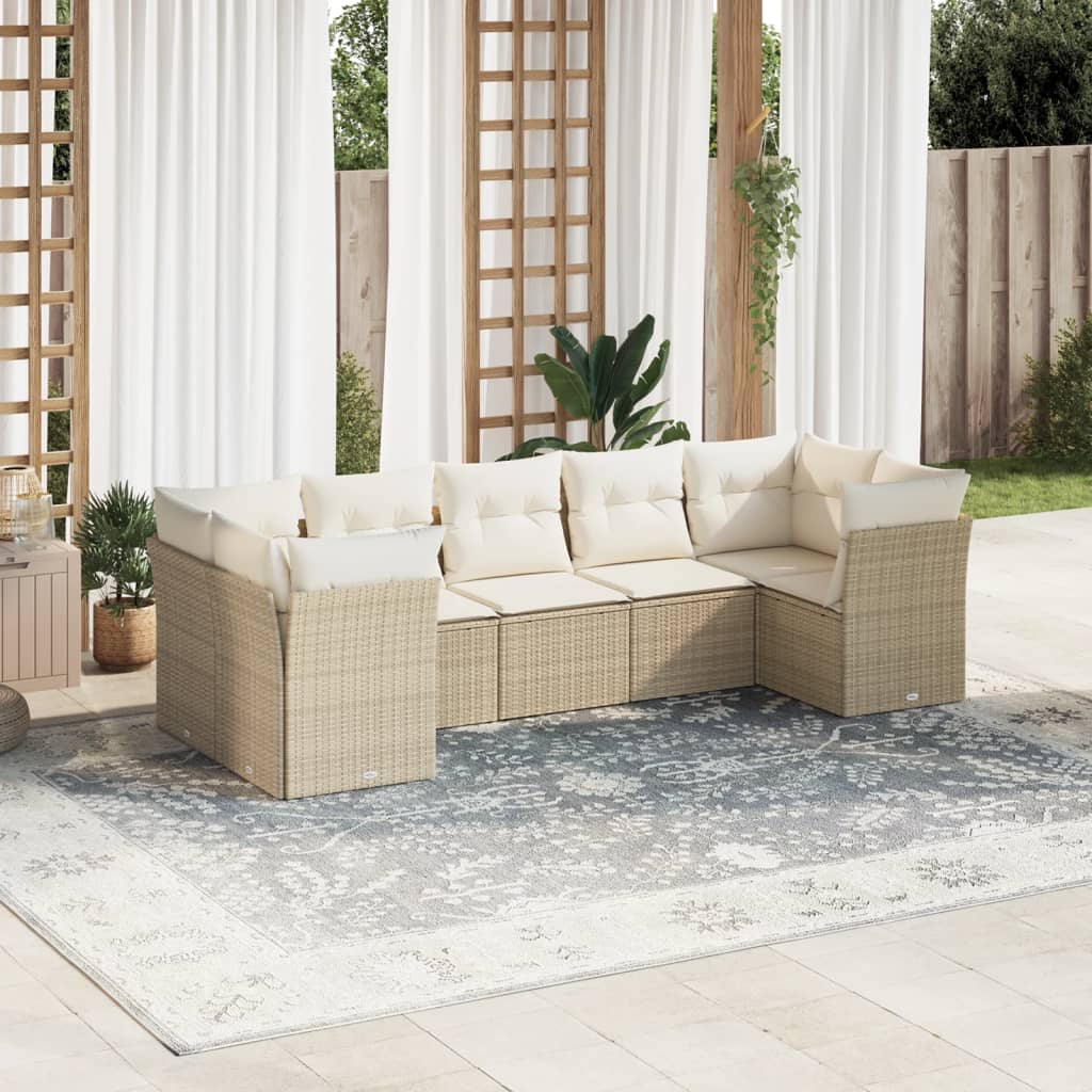 Set Divani da Giardino 7 pz con Cuscini Beige in Polyrattan | homemem39