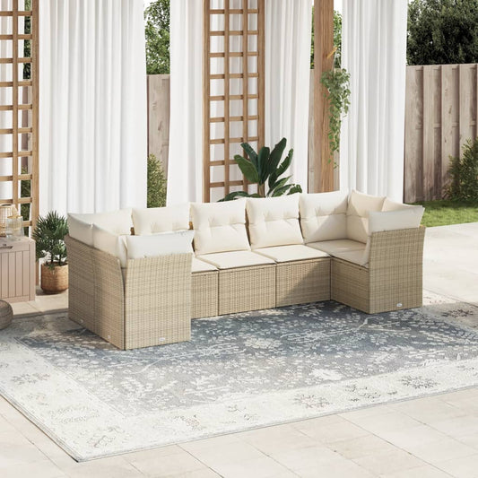 Set Divani da Giardino 7 pz con Cuscini Beige in Polyrattan | homemem39