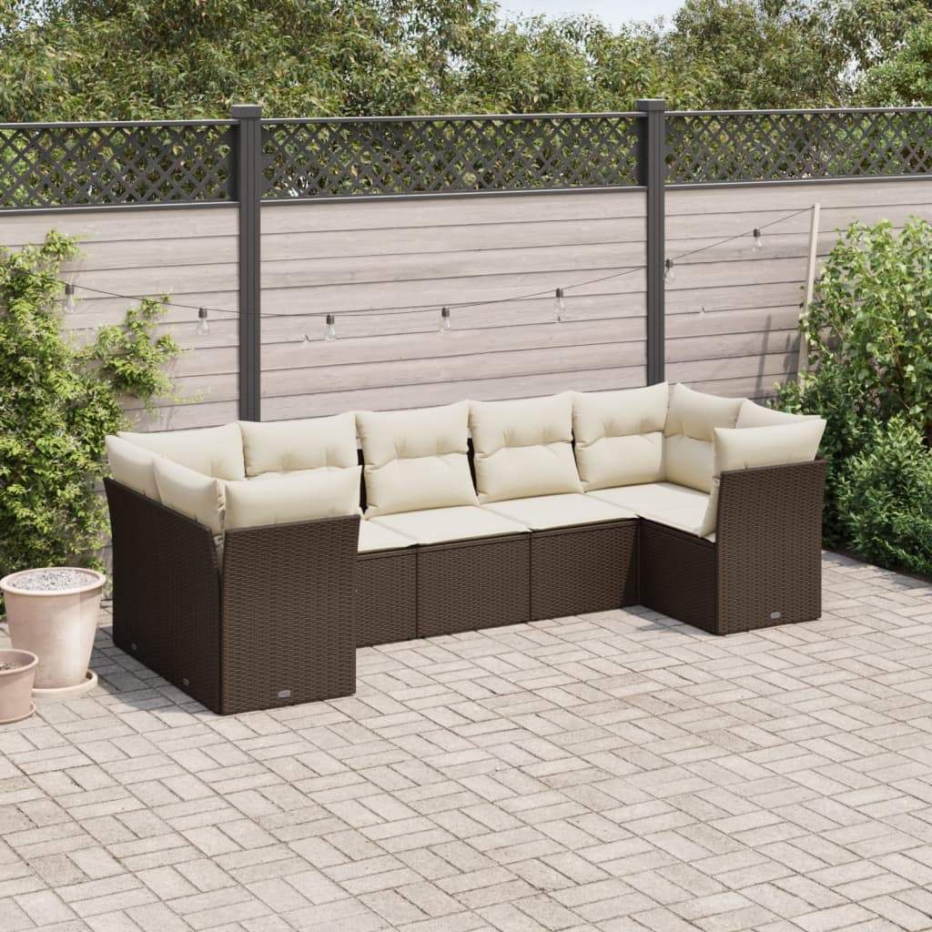 Set Divani da Giardino 7 pz con Cuscini Marrone in Polyrattan - homemem39