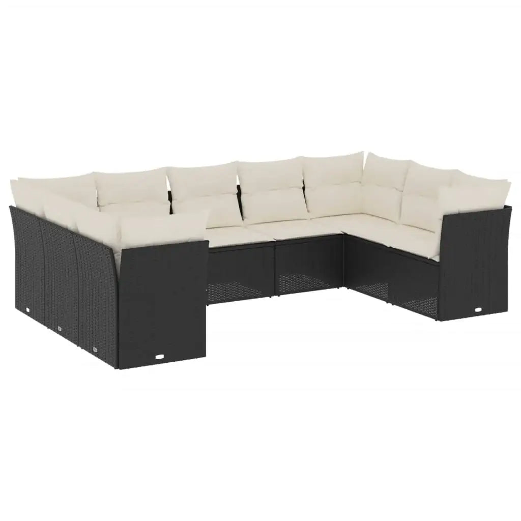 Set Divani da Giardino 9 pz con Cuscini Nero in Polyrattan - homemem39